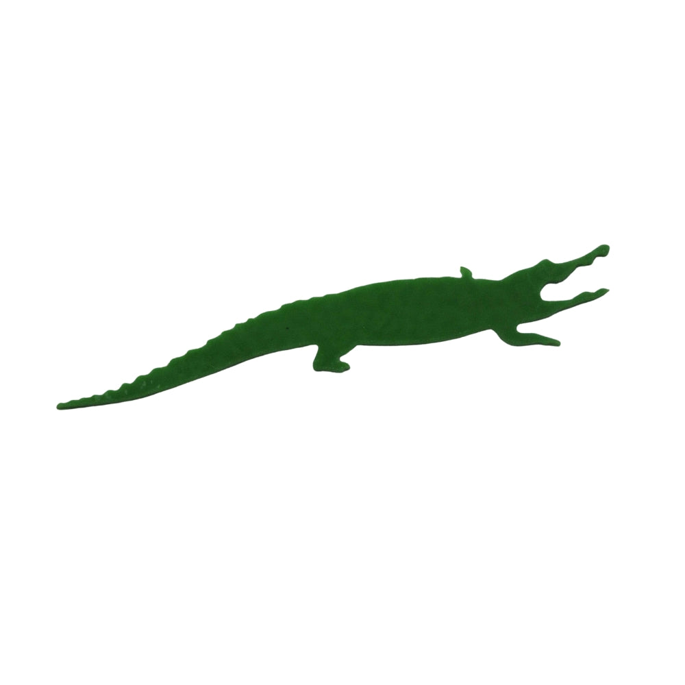 Precut glass shape of alligator in fern green glass.