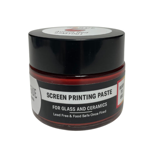 Jar of Aurora Red screen printing paste for glass and ceramic art projects