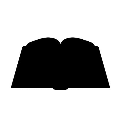 Silhouette of a book shape cut from COE 96 Oceanside glass, available in multiple colors