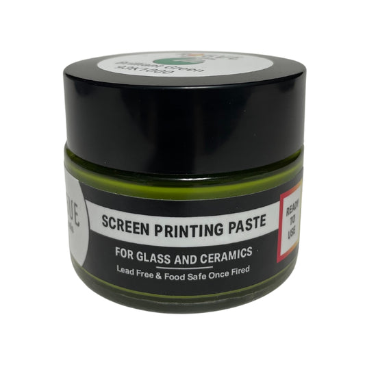Jar of Brilliant Green screen printing paste showcasing its lively hue and smooth consistency