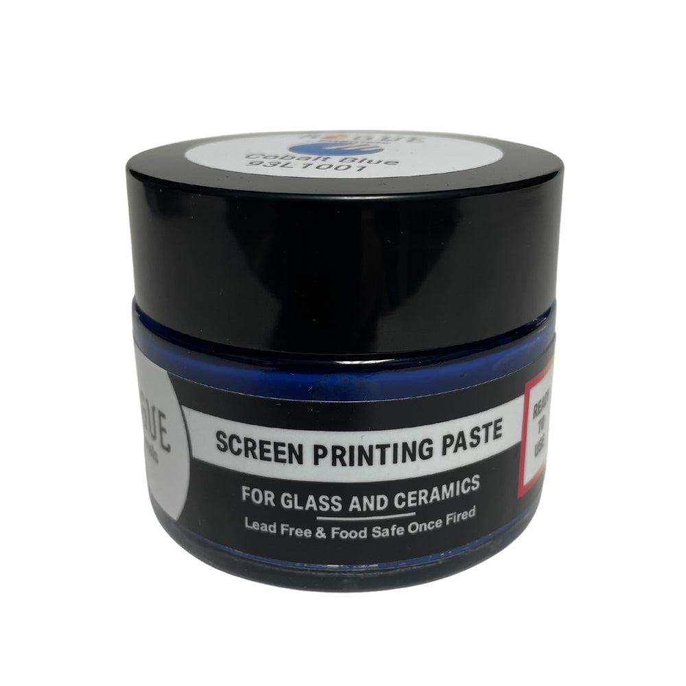 Jar of Cobalt Blue screen printing paste showcasing its deep, vibrant hue and smooth consistency
