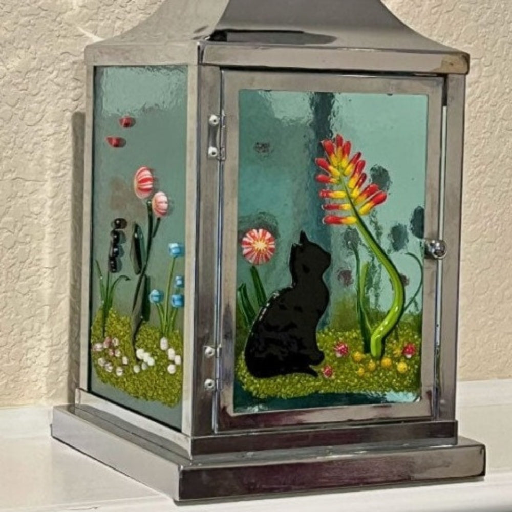 Precut glass shape of black cat art piece