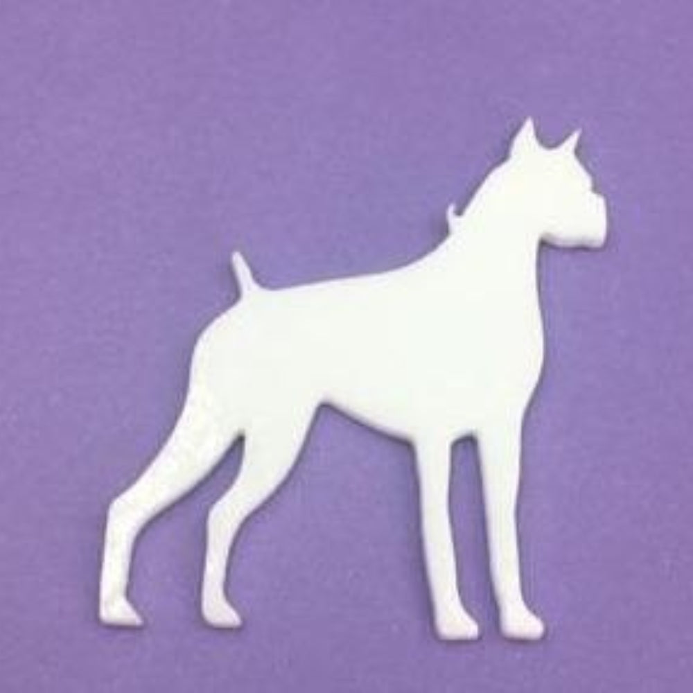 Precut glass shape of boxer dog.