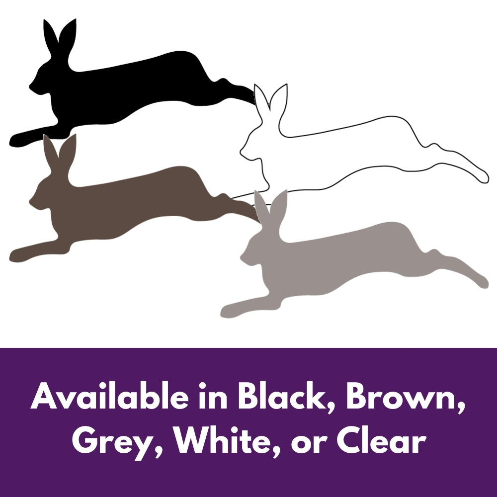 Precut glass shape of a rabbit sprinting in multiple colors.
