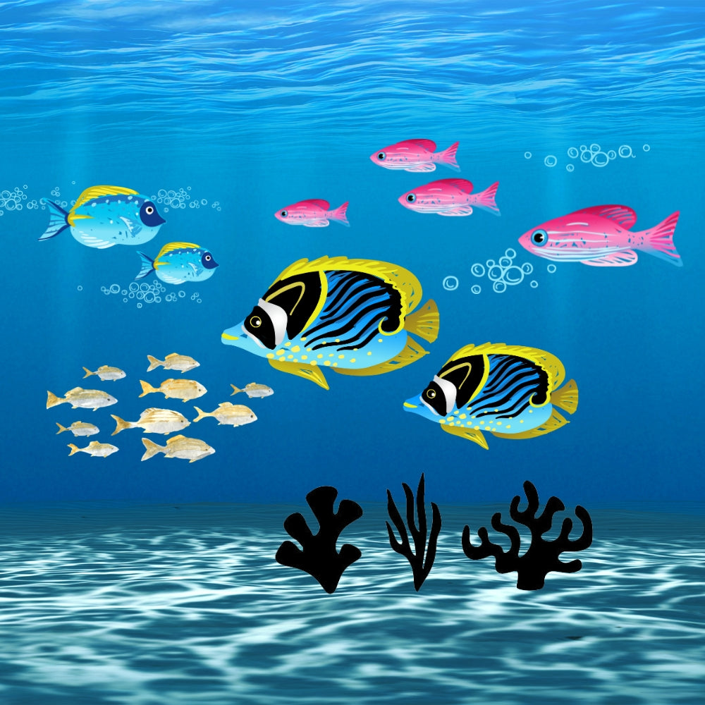 Precut glass shape of set of 3 coral with fish.