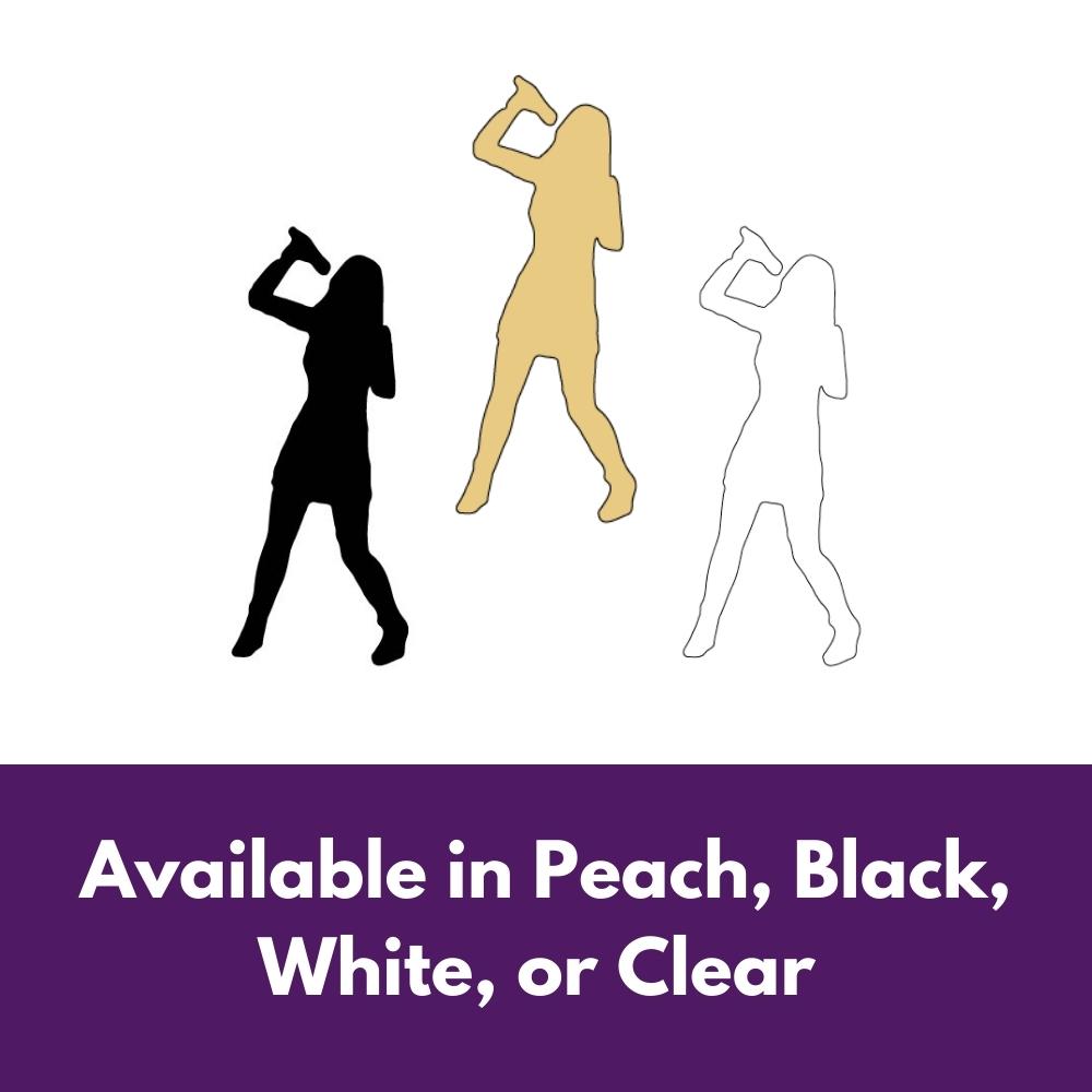 Precut glass shape of a female entertainer in multiple colours.