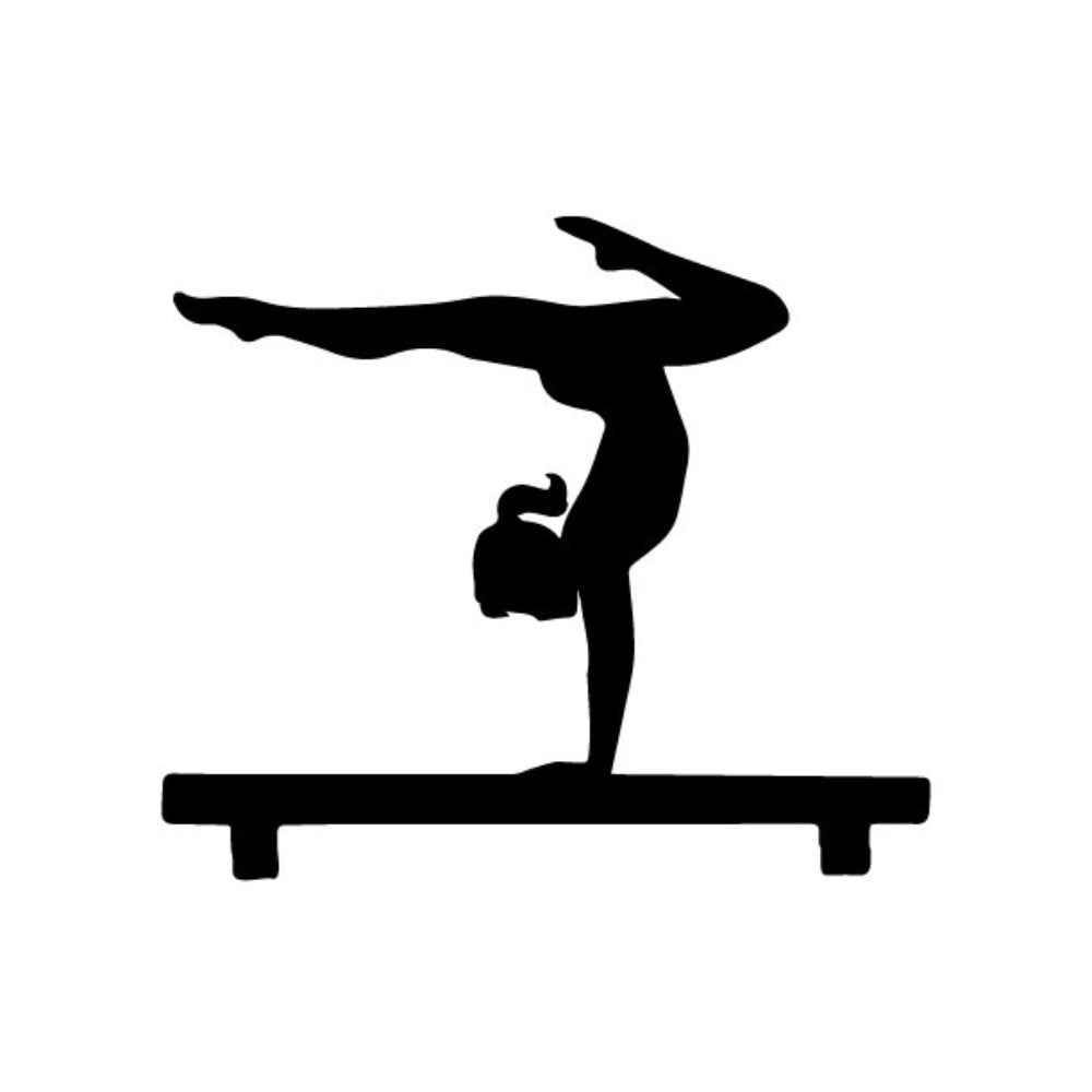 Precut glass shape of a gymnast on balance beam in black.