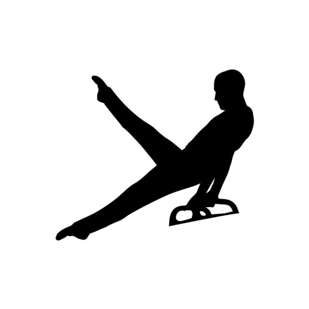 a gymnast on a pommel horse precut in black glass
