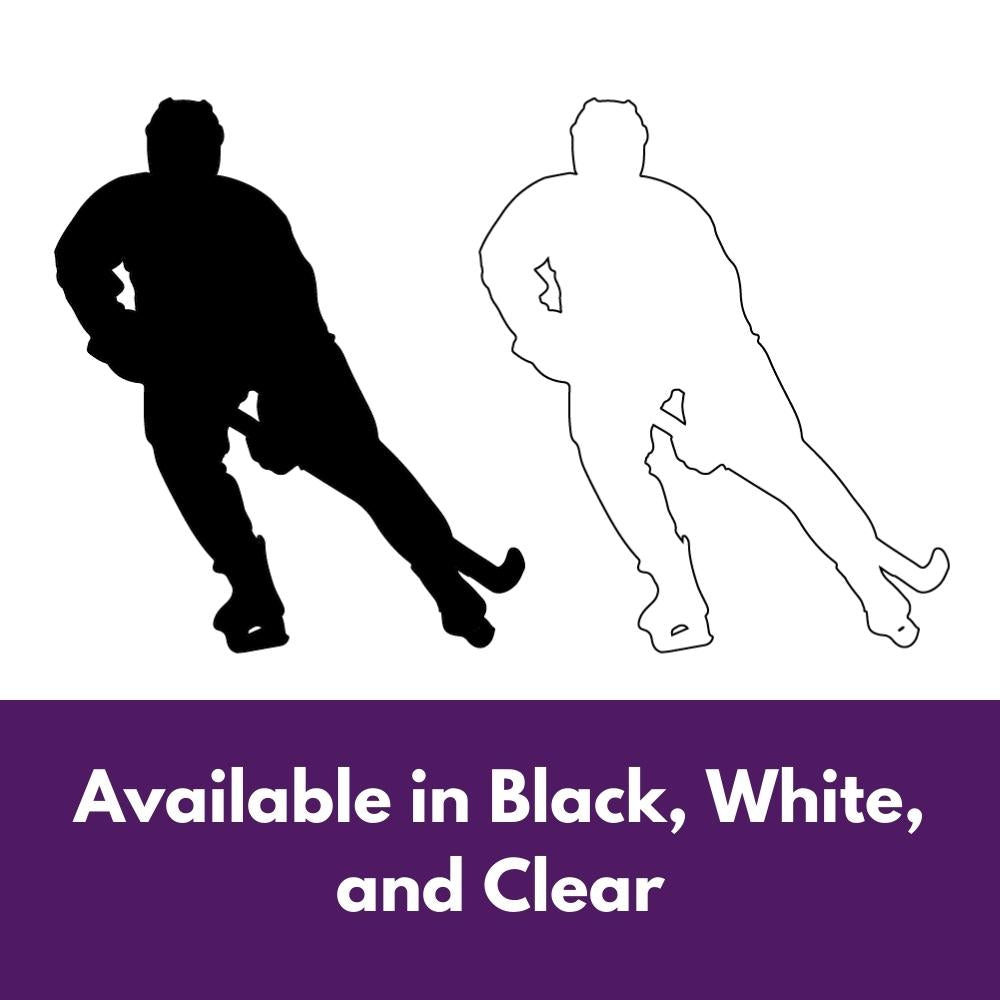 Precut glass shape of a hockey player in alternate colours.