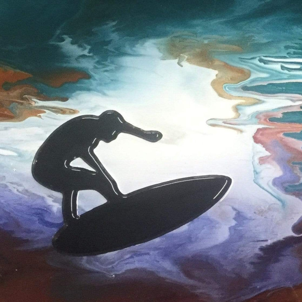 Precut glass shape of surfer #1 in black.