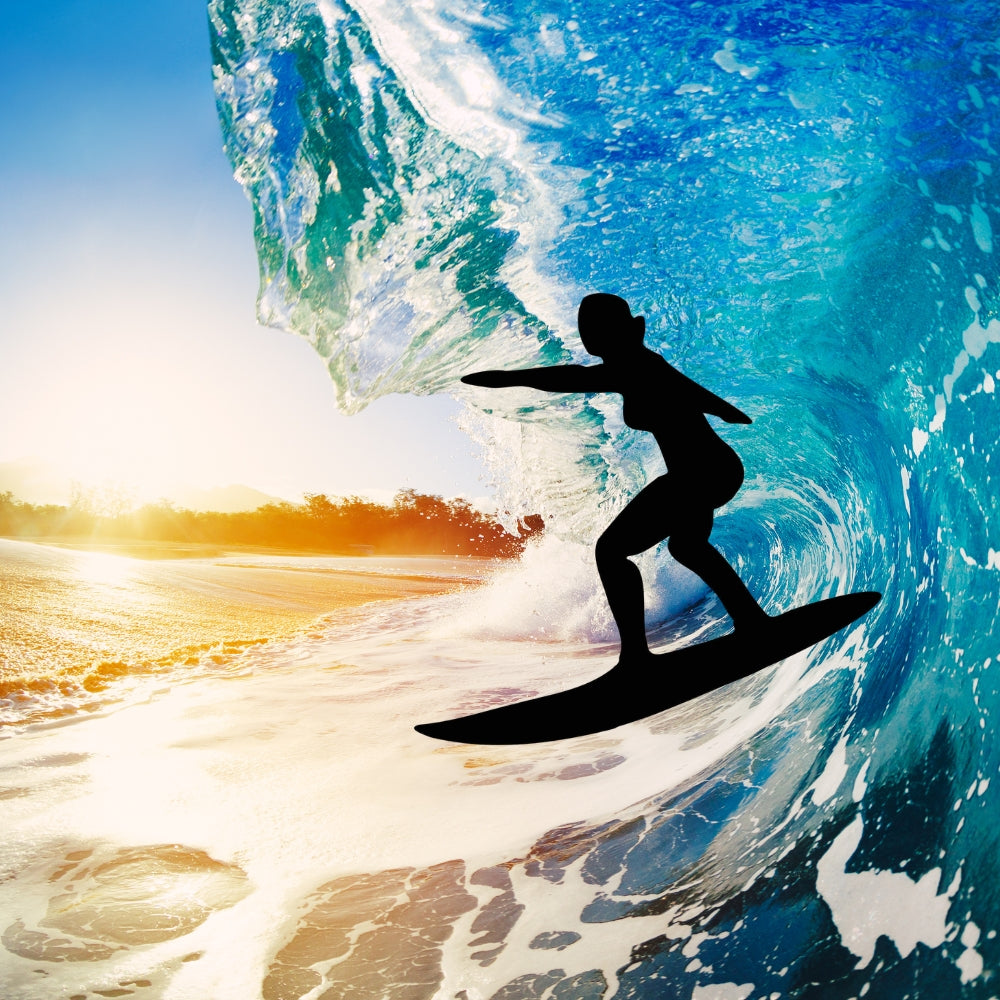 Precut glass shape of surfer #3 riding a wave.