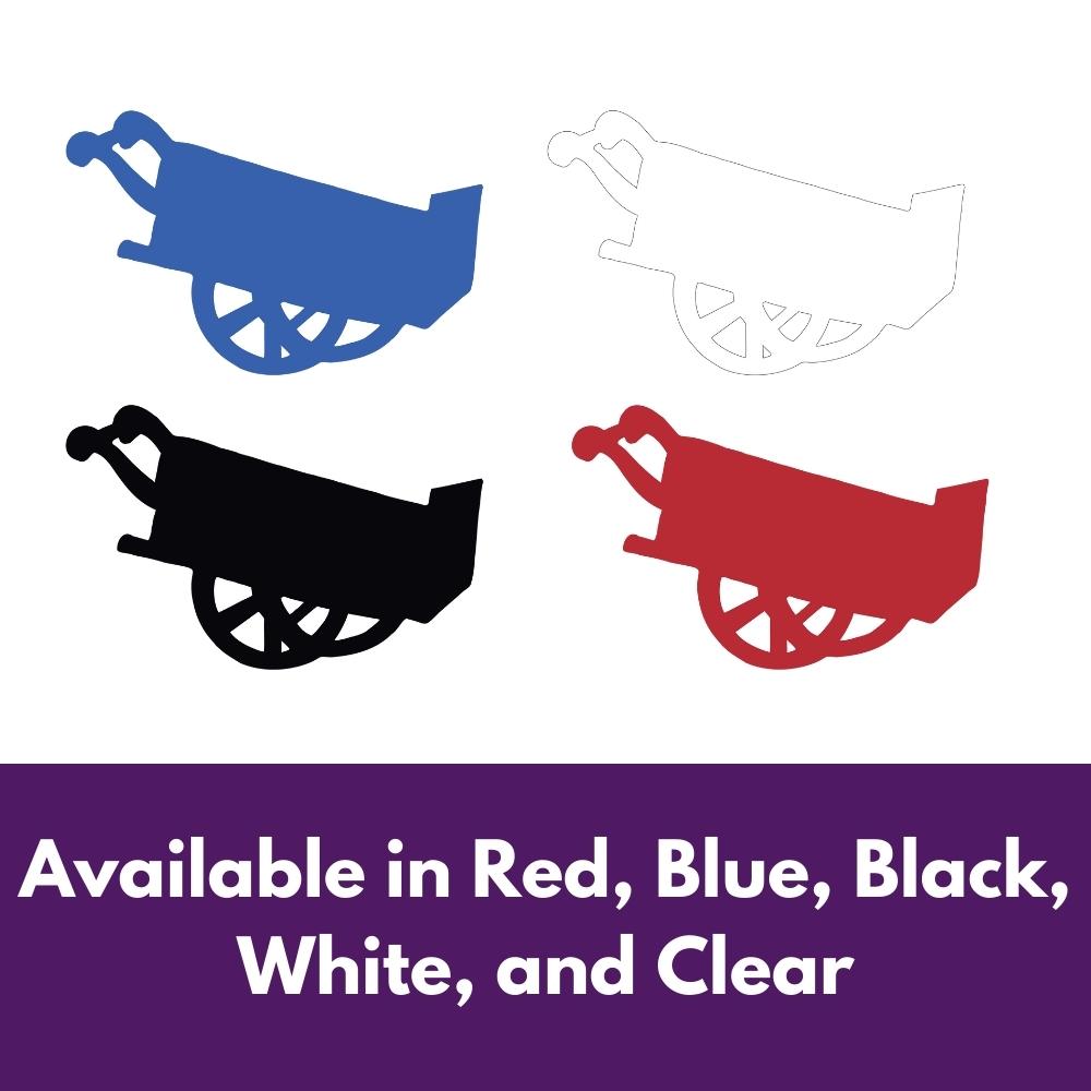Precut glass shape of a wheelbarrow in multiple colours.