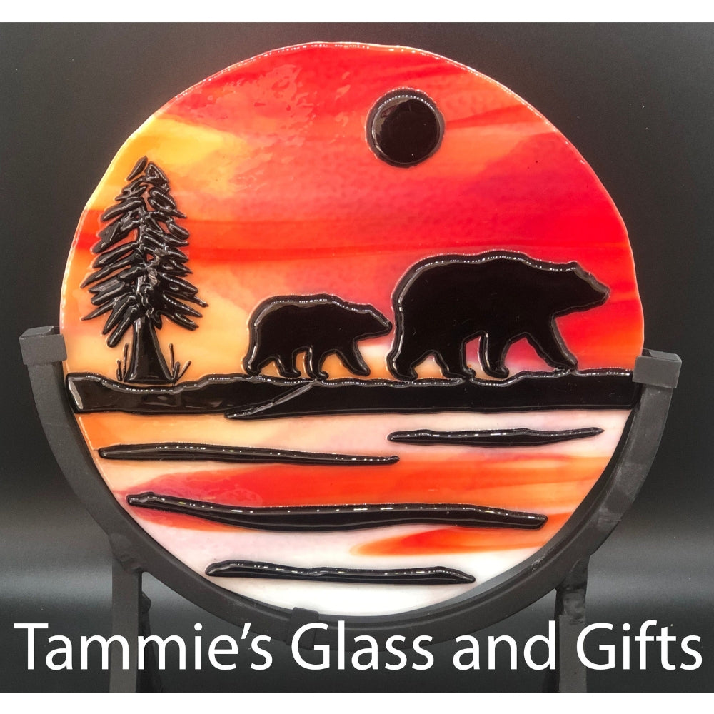 Precut glass shape of black bear art piece.