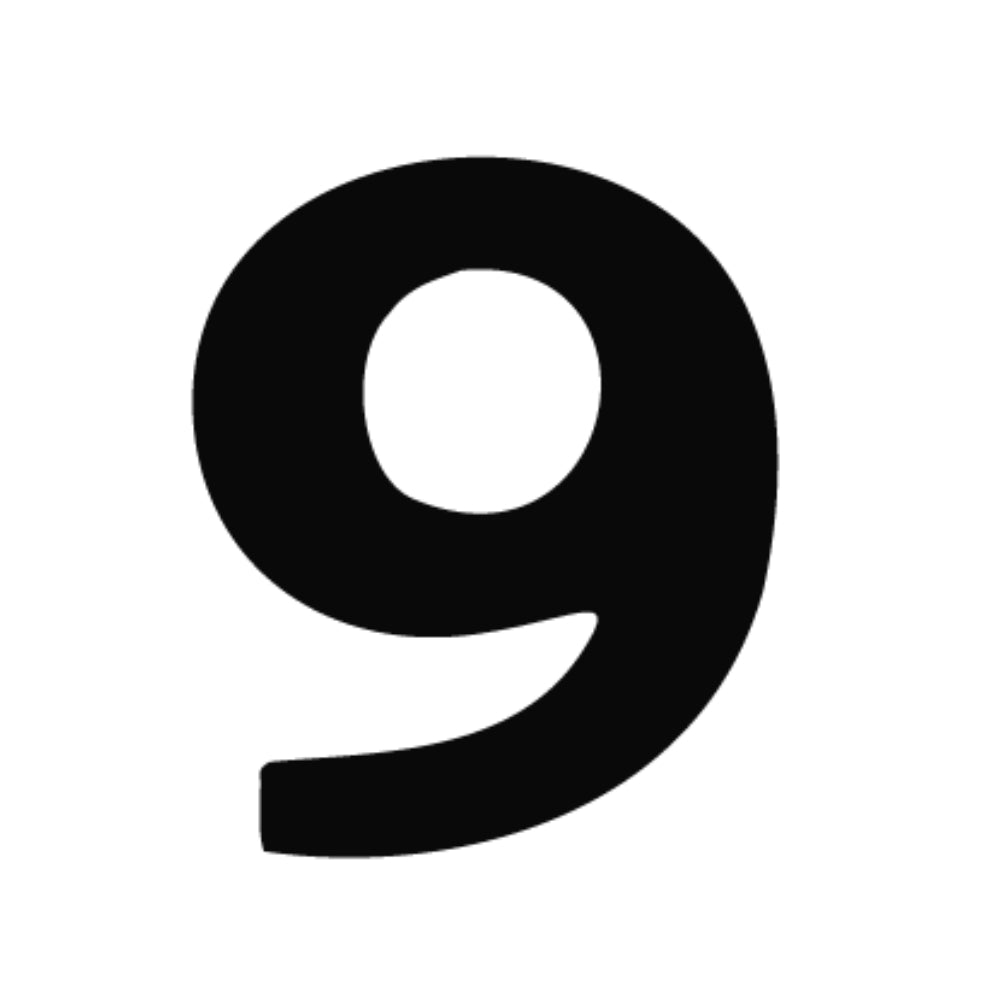Precut number 9 in black Bookman Old Style Font in Oceanside COE 96 Glass