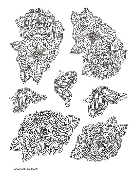Individual Lace Motifs screen print by Mark Hufford β floral and butterfly lace elements for fused glass and enamel painting (8.5x11)
