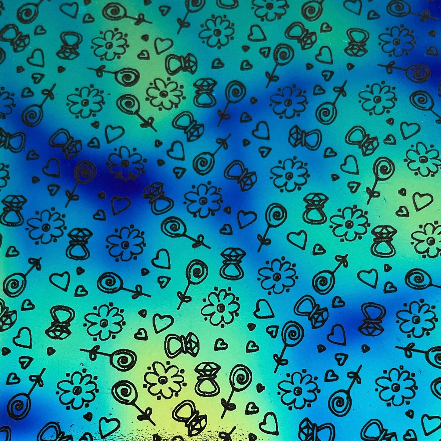 love and blooms etched dichroic glass