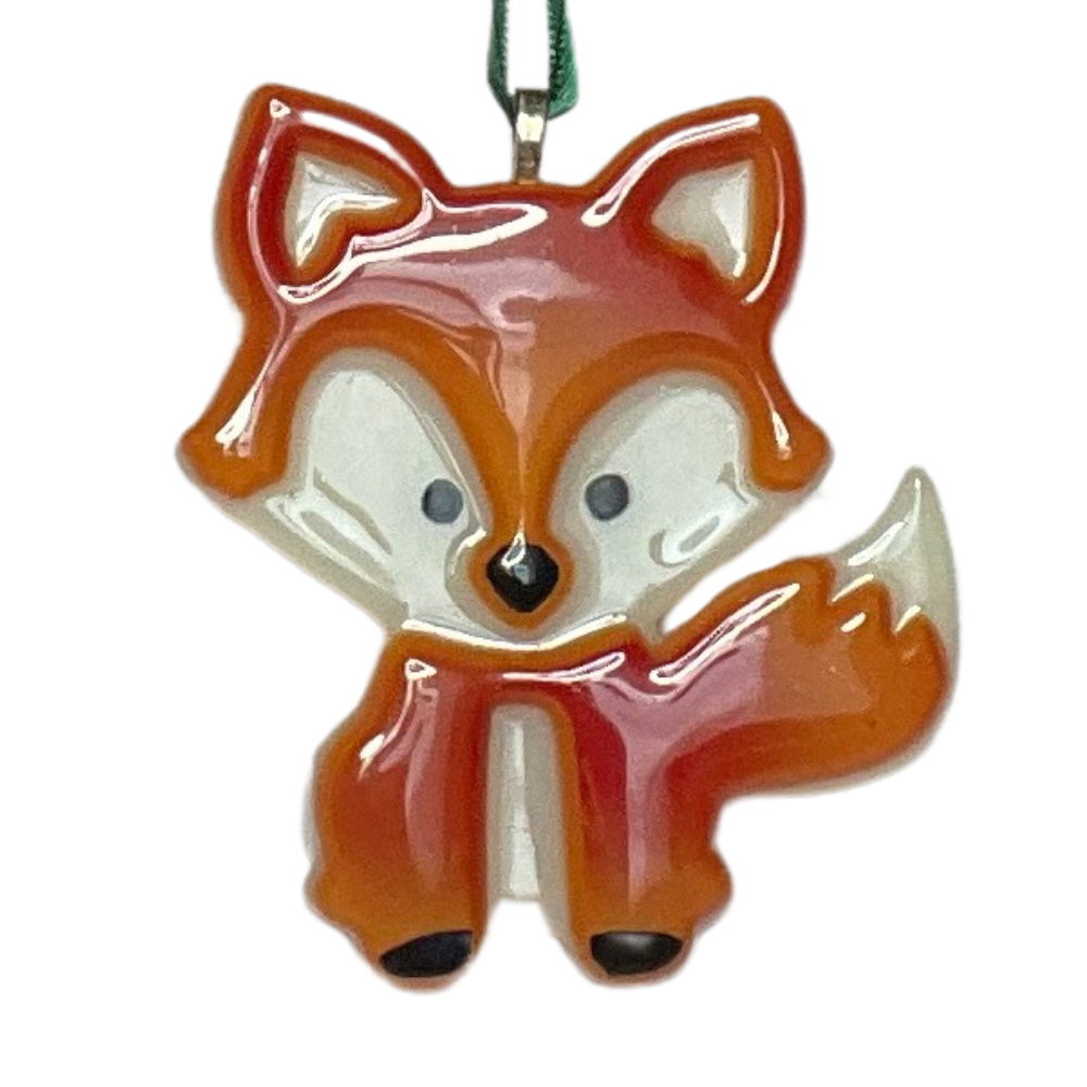 Red Fox Glass Ornament – Hand-Painted Woodland Decor | Skye the Fox