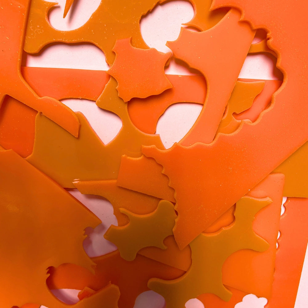Various Shades of COE 96 Orange Scrap Glass from Oceanside Glass