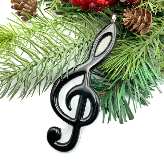 Fused Glass Treble Clef Christmas Ornament