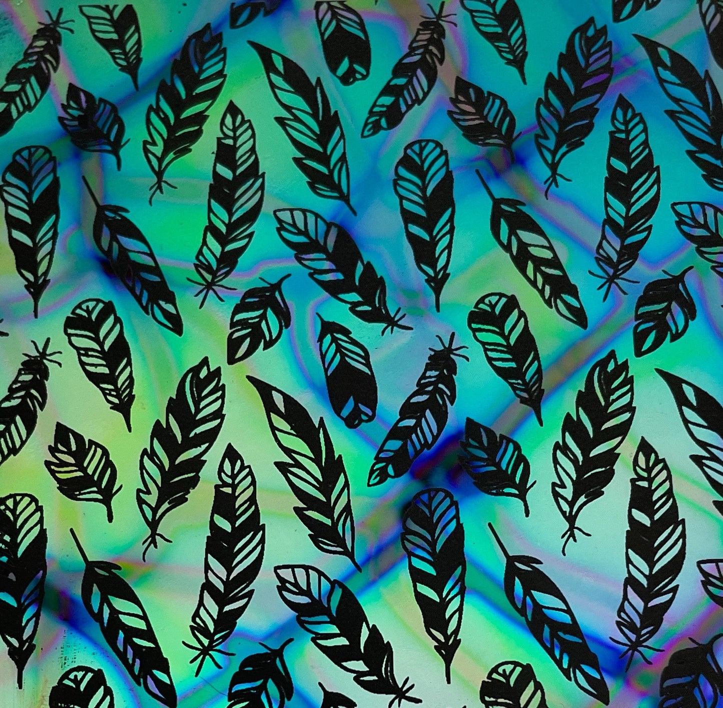 Feather Pattern Etched Dichroic Glass