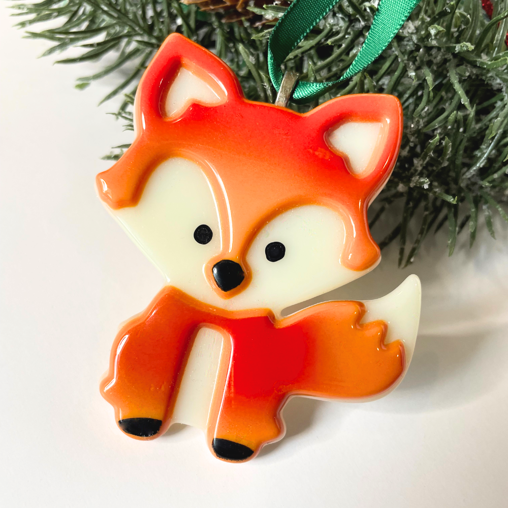Red Fox Glass Ornament – Hand-Painted Woodland Decor | Skye the Fox