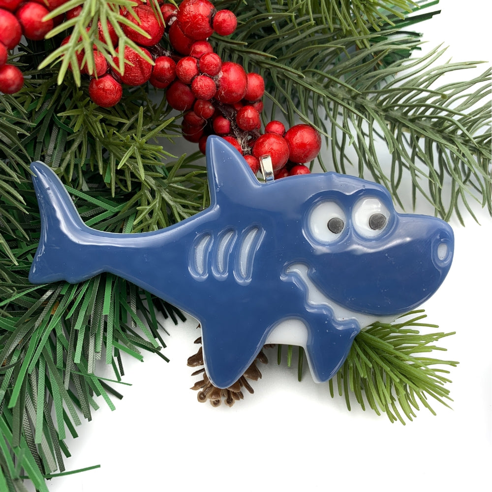 Fused Glass Shark Christmas Ornament