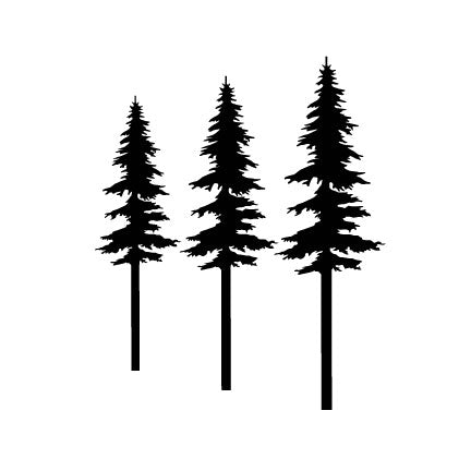 Set of three spruce tree silhouettes for fused glass, cut from COE 96 with ground edges. Sizes 3.5", 4", and 4.5" tall. Great for woodland or holiday themes.