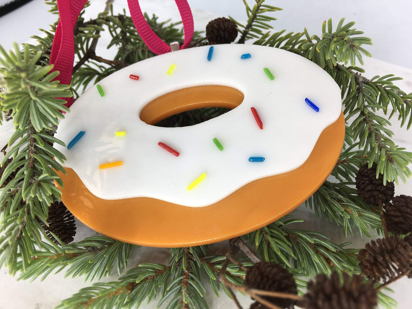 Fused Glass Donut Christmas Ornament