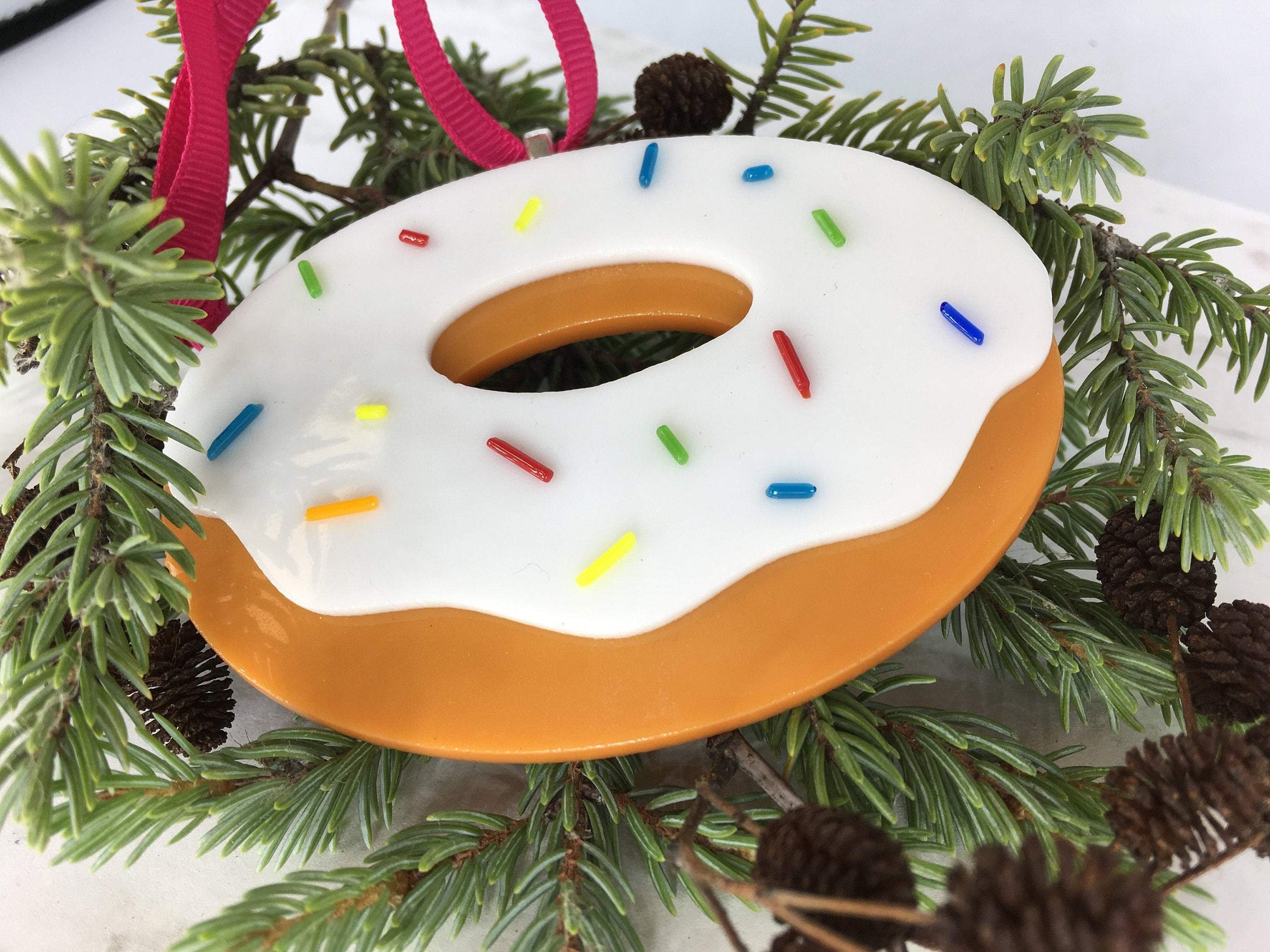 Fused Glass Donut Christmas Ornament