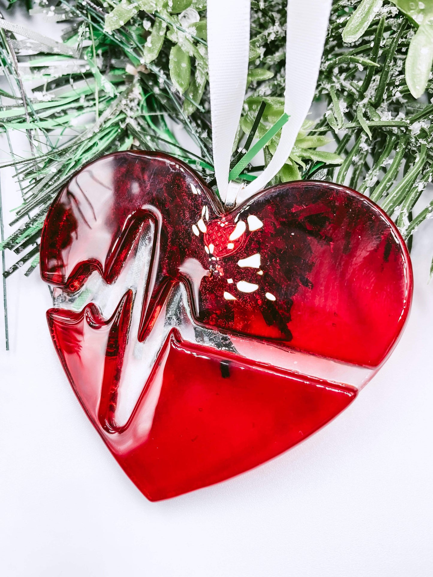 Heartbeat Fused Glass Ornament