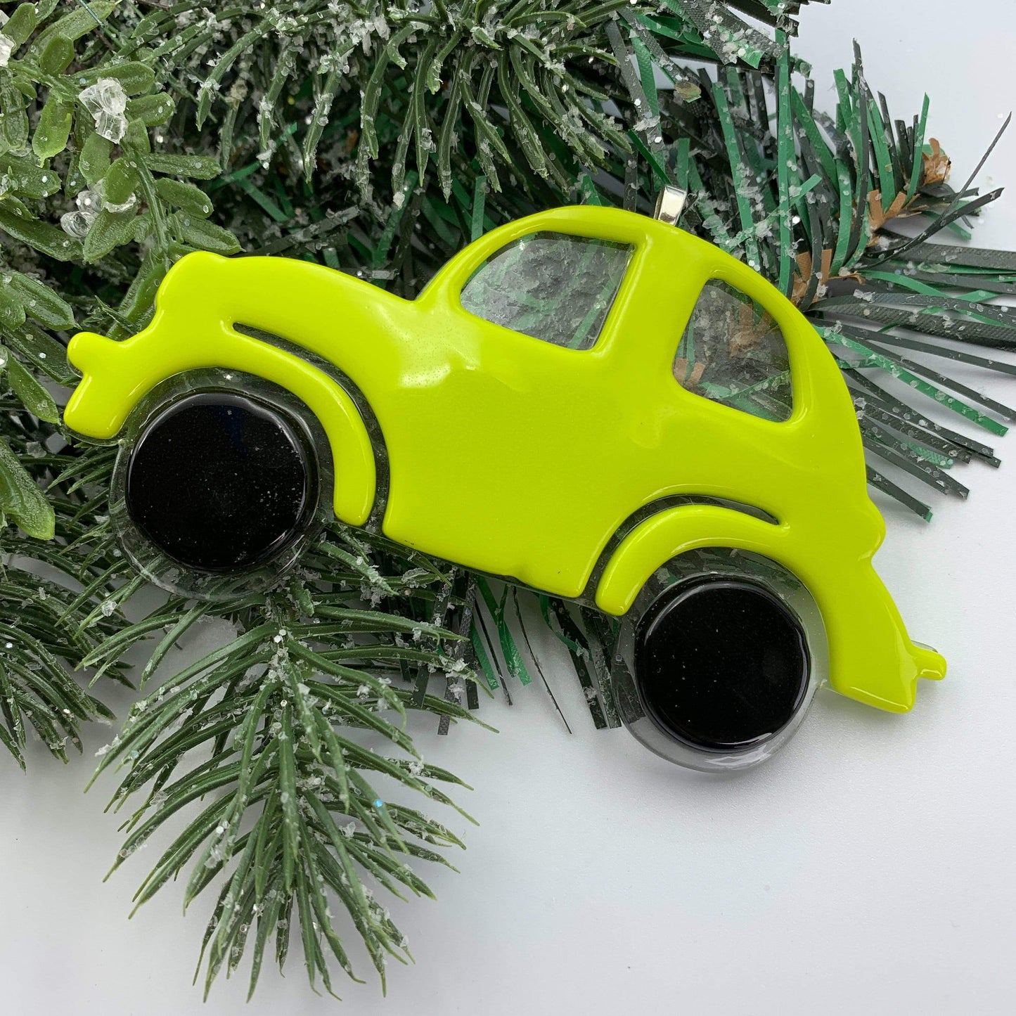 Beetle Car Fused Glass Ornament