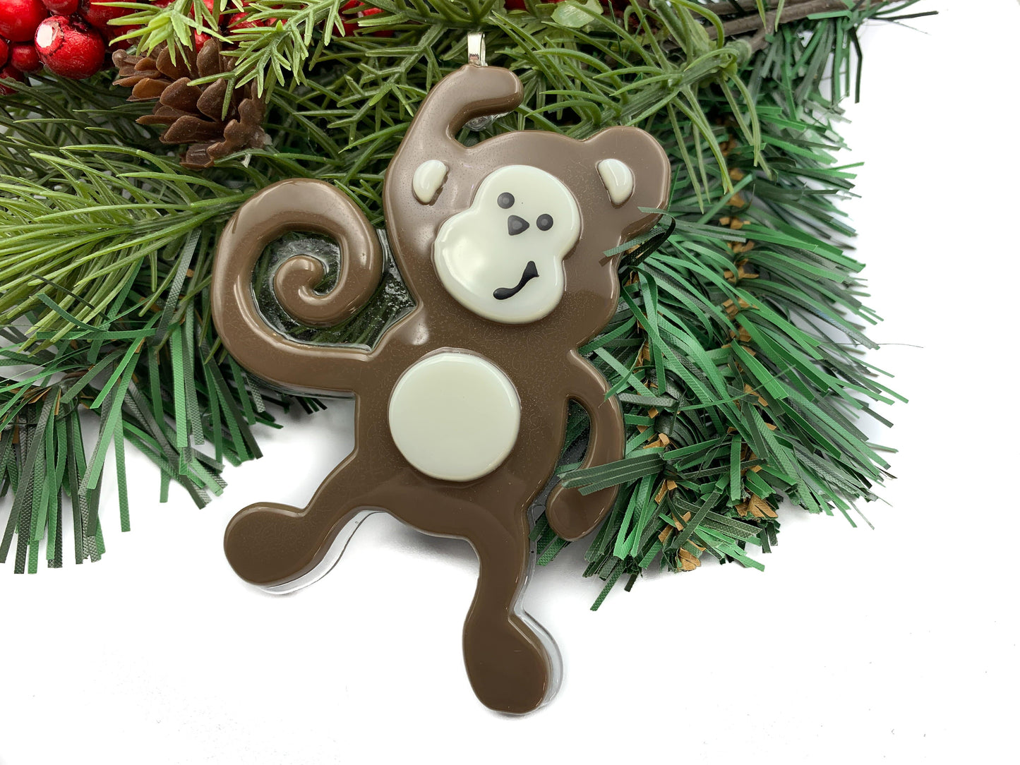 Fused Glass Monkey Ornament