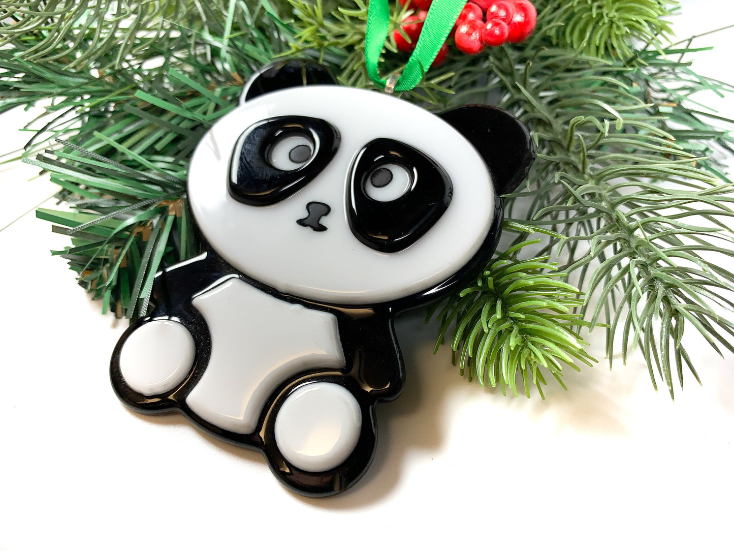 Fused Glass Panda Ornament