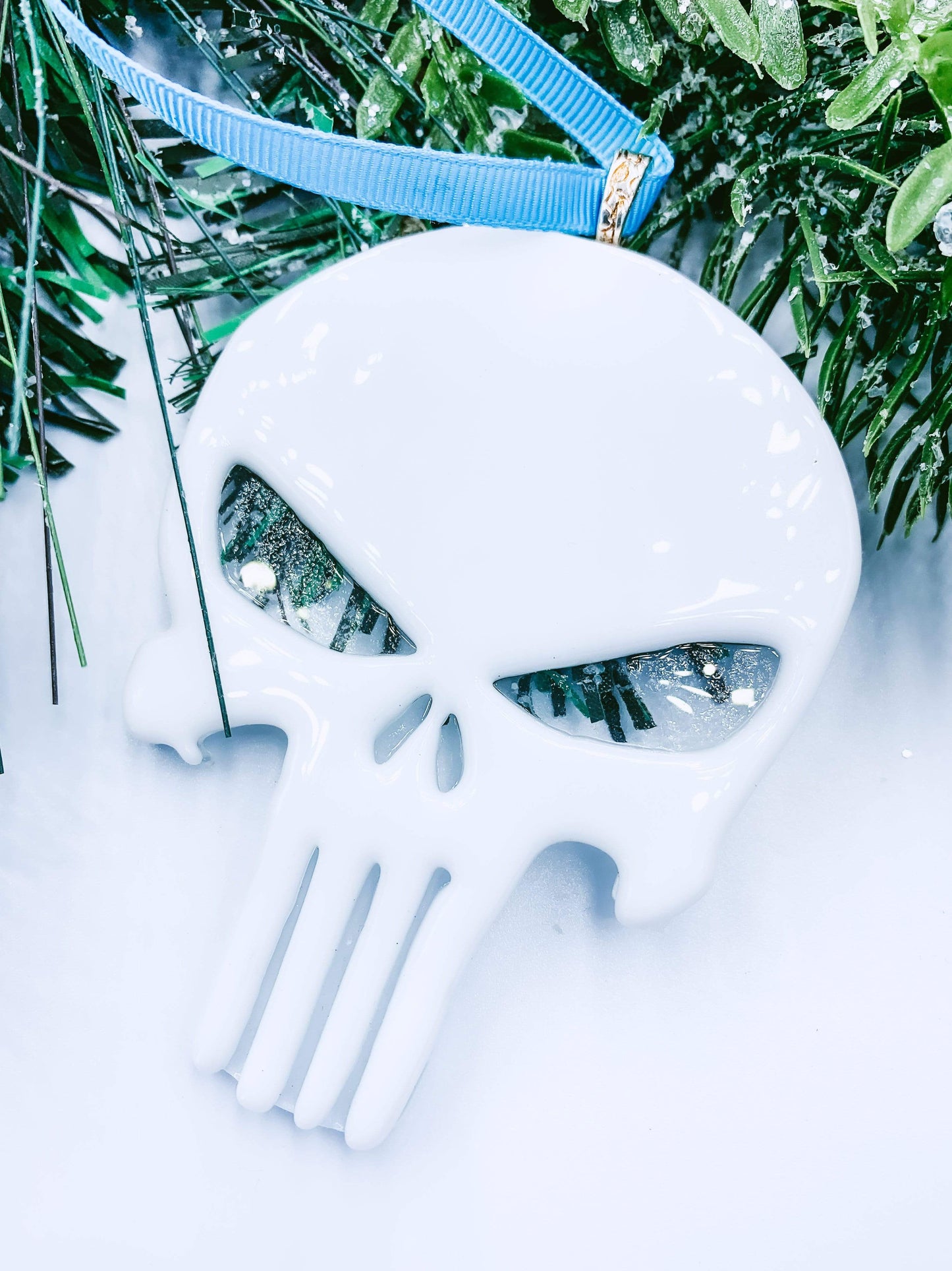 Punisher Skull Fused Glass Ornament
