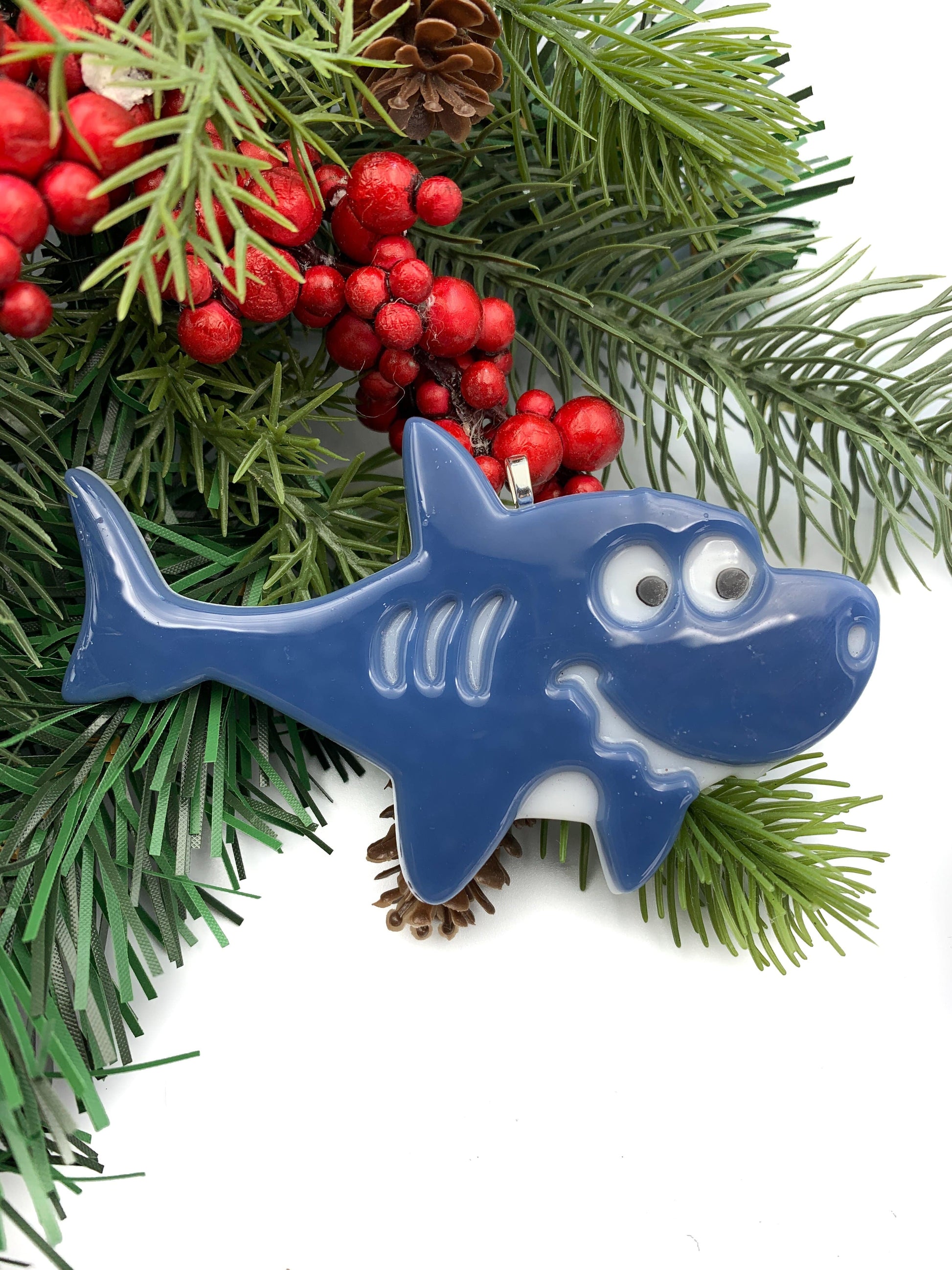 Fused Glass Shark Christmas Ornament