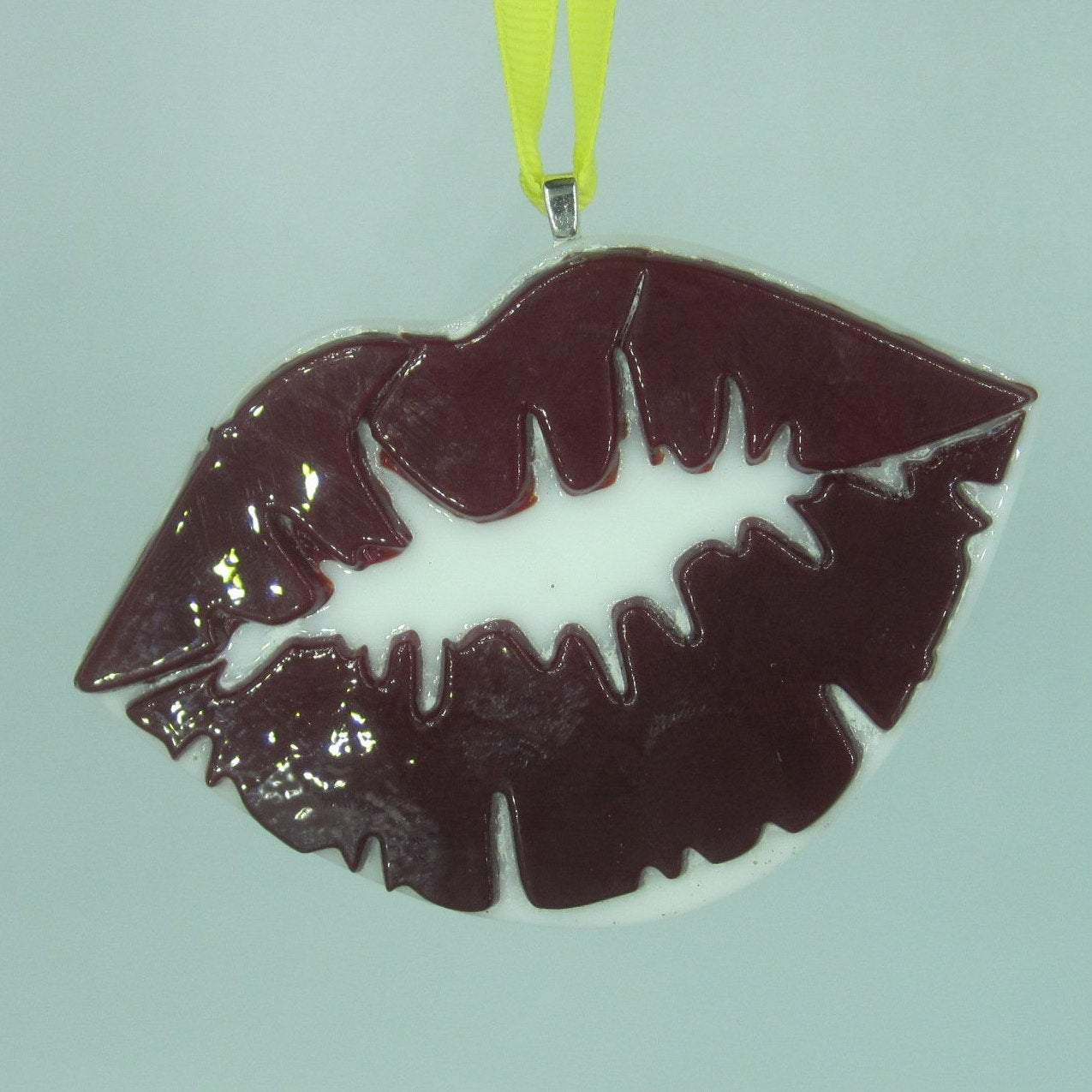 Lips Kiss Fused Glass Ornament