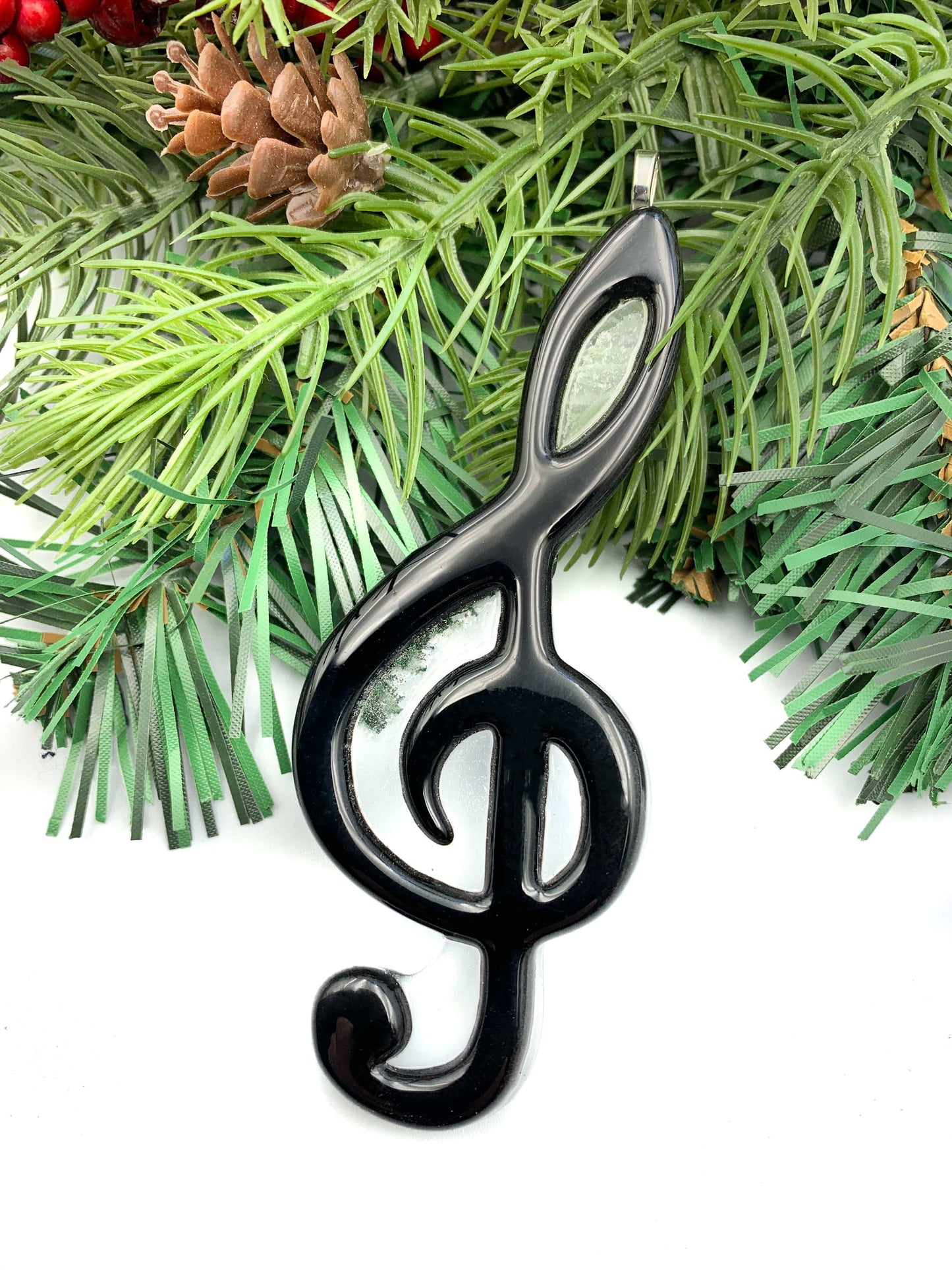 Fused Glass Treble Clef Christmas Ornament