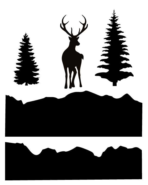 Spruce Trees, Hills, & Deer Silk Screen