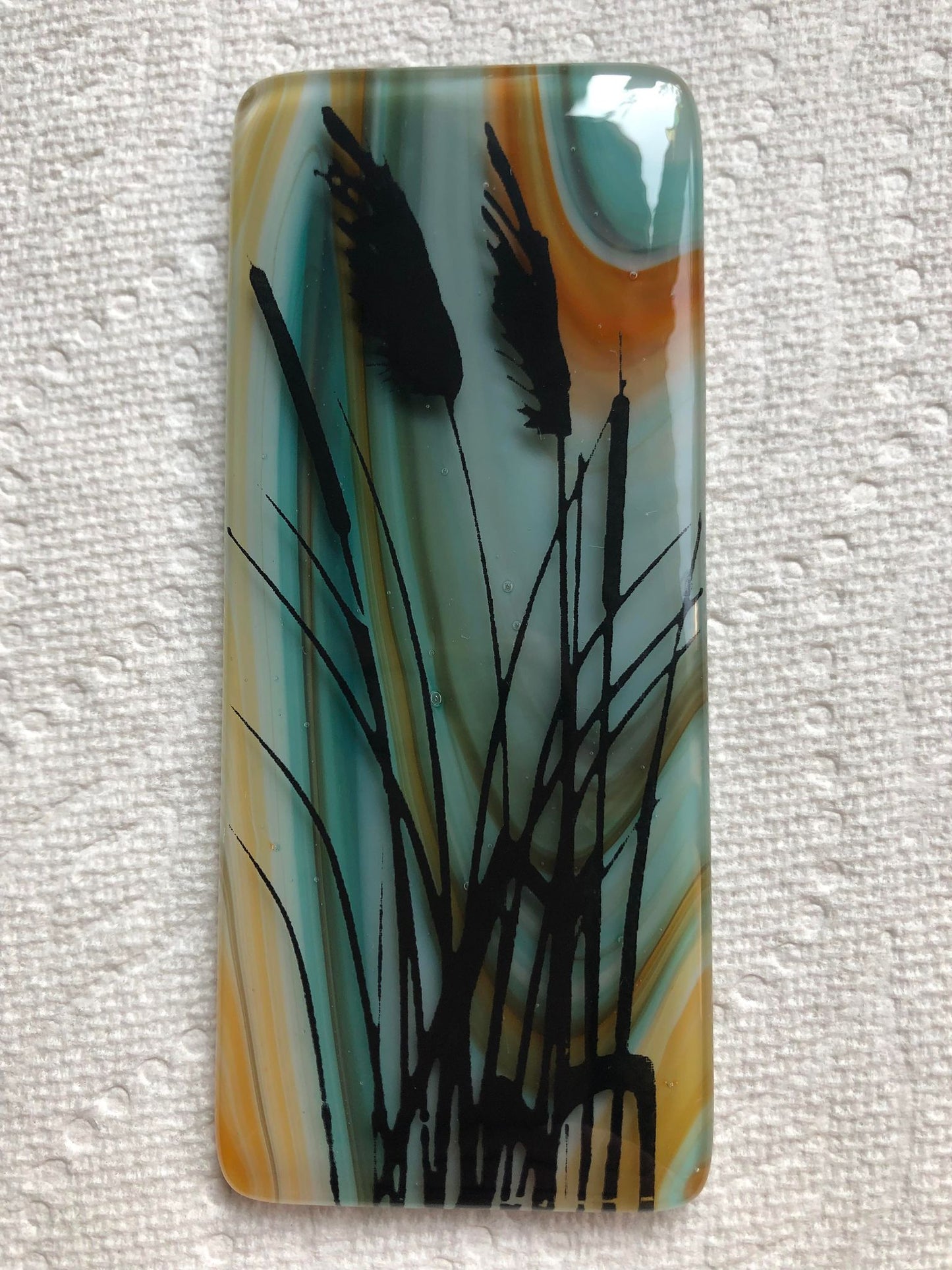 Pampas grass silk screen on fused glass
