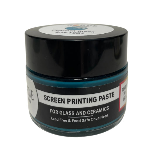 Screen Printing Paste made from Rogue Enamels in Peacock Green for fused glass and ceramics