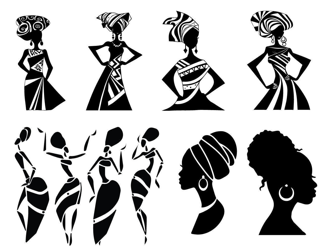 African women silk screen stencil set featuring elegant cultural portrait artwork for fused glass and ceramic projects