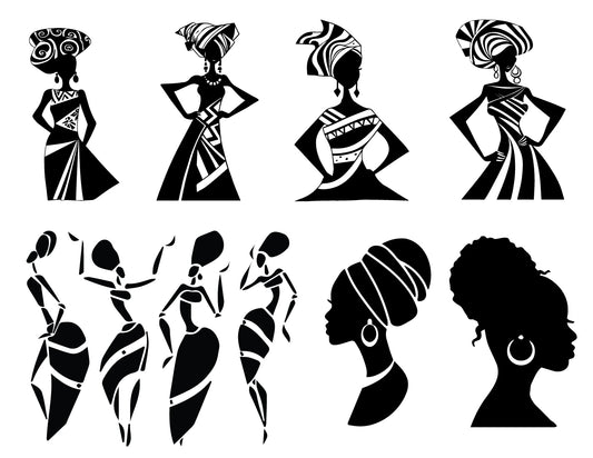 African women silk screen stencil set featuring elegant cultural portrait artwork for fused glass and ceramic projects