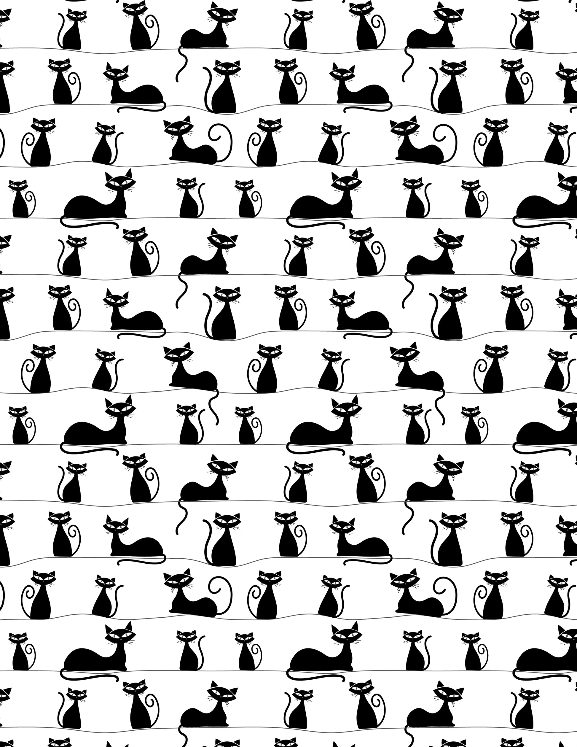 Whimsical black cat pattern silk screen stencil featuring repeating black cat artwork for fused glass and ceramic projects