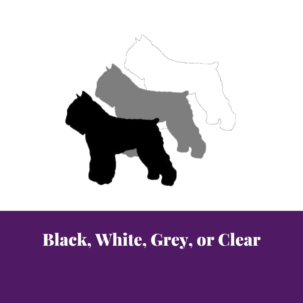 Precut glass shape of bouvier dog in alternate colours.