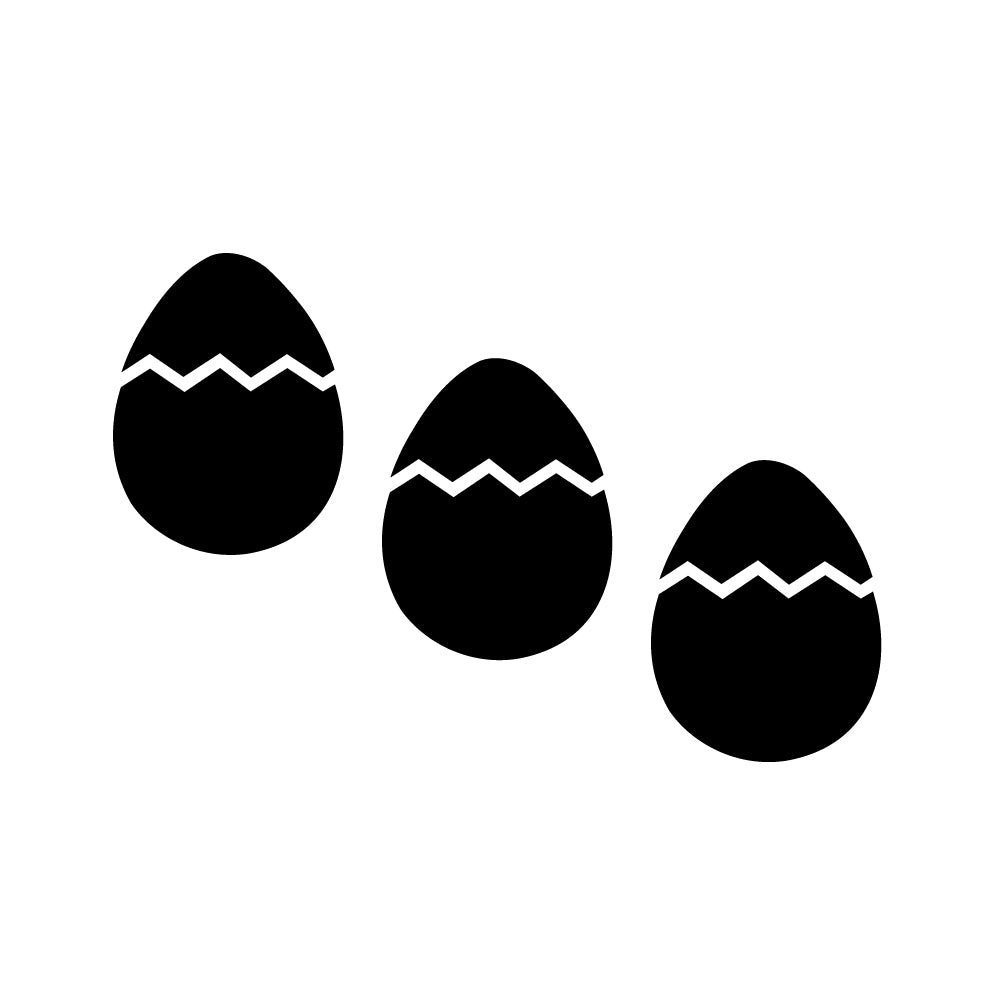 Three cracked Easter egg fused glass precut shapes with zigzag split detail, shown as a 3-pack design for fused glass Easter and spring glass art projects.