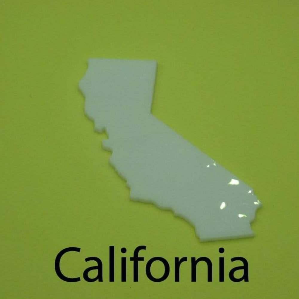 Precut glass shape of California in white glass.