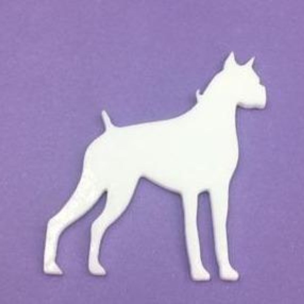 Precut glass shape of Boxer dog.