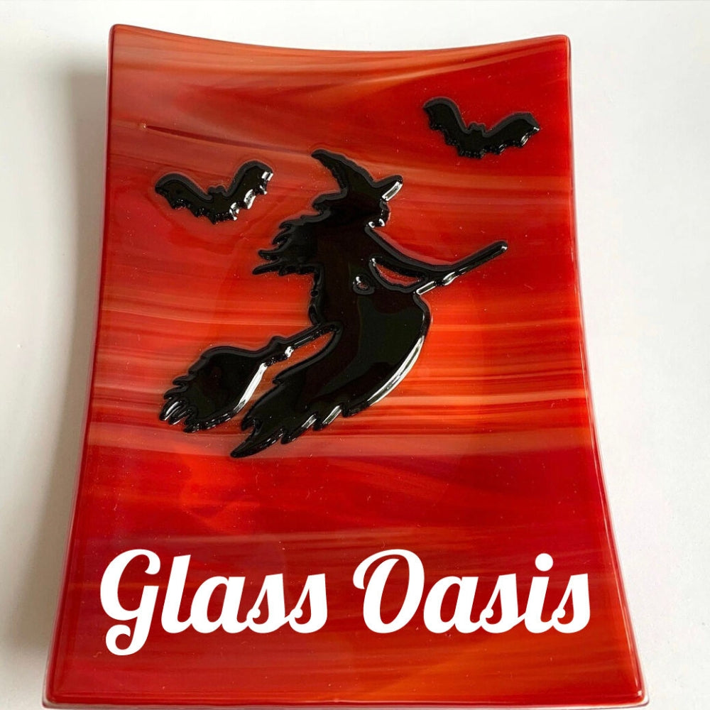 Precut glass shape of Broomstick witch art piece