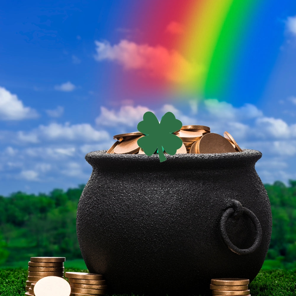 Precut glass shape of a 4 leaf Clover in a pot of gold.