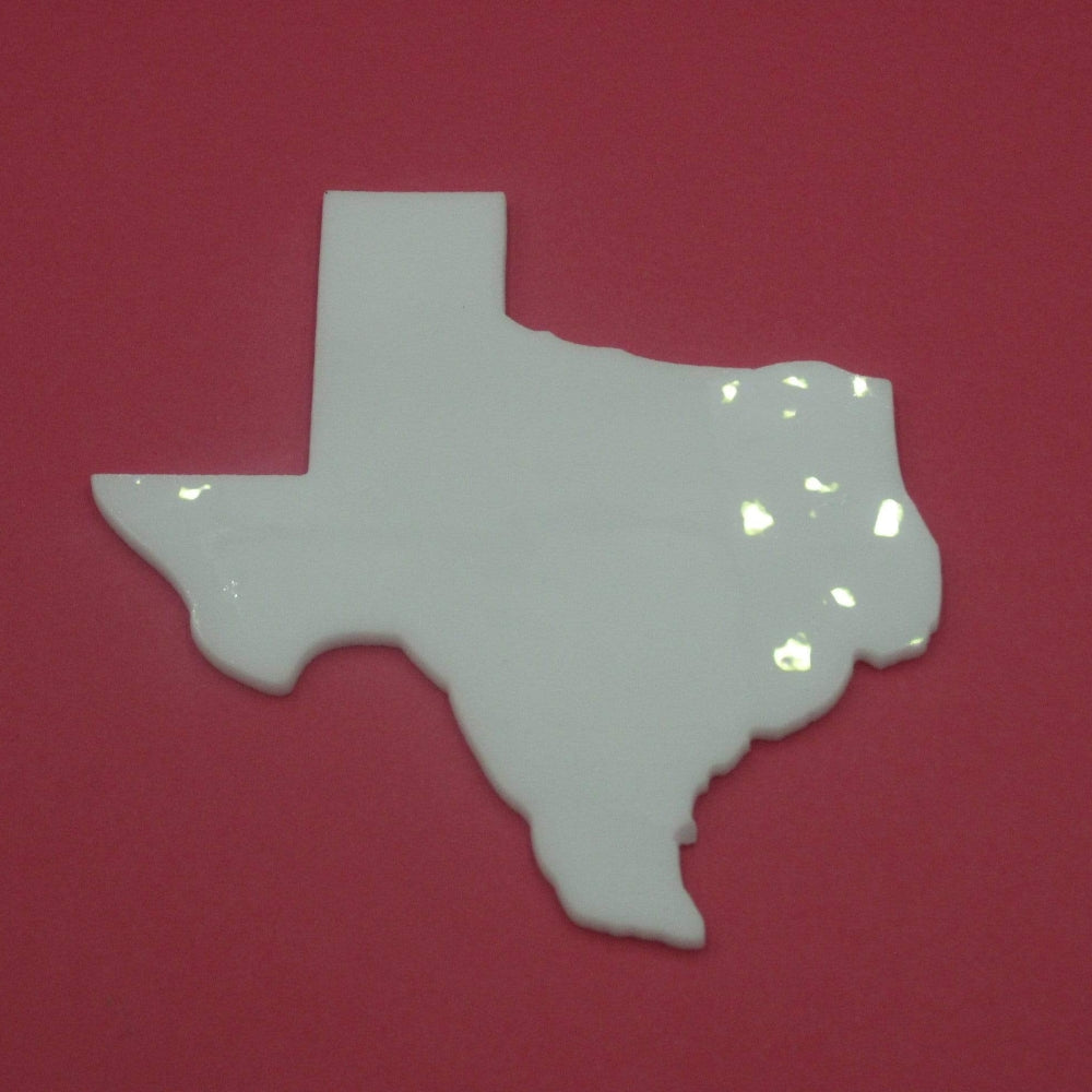 Precut glass shape of Texas in white COE 96 Glass.